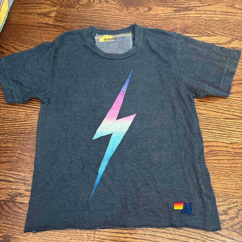 Aviator Nation Womeb Lightning Bolt T-Shirt - Black